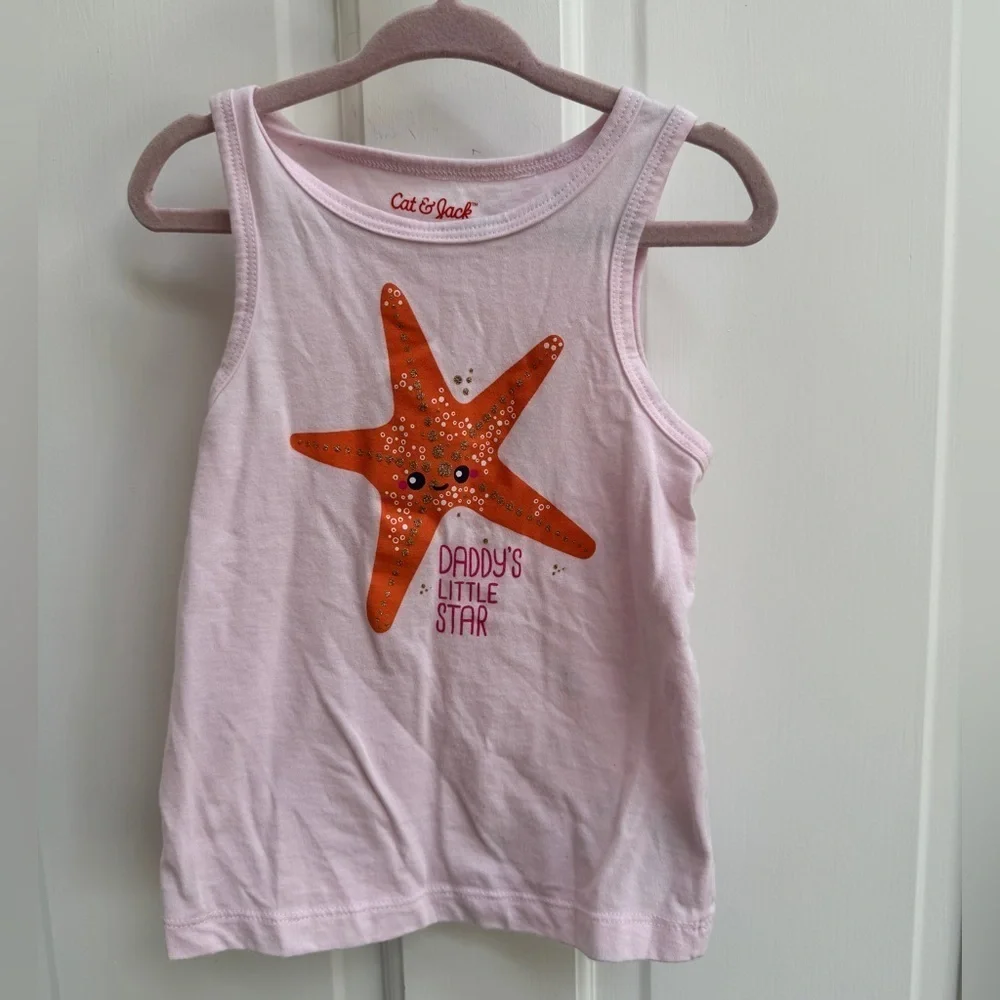 NWOT Cat & Jack 3T Girls Pink Daddy’s Little Star Starfish Tank Top Shirt Blouse
